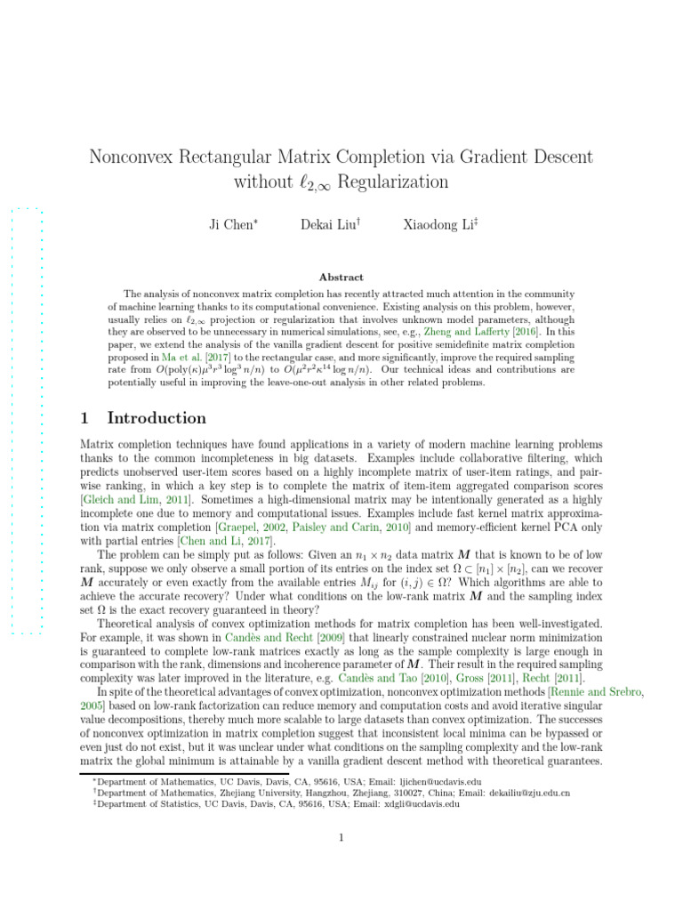 Nonconvex Matrix Completion via Gradient Descent | PDF | Mathematical ...