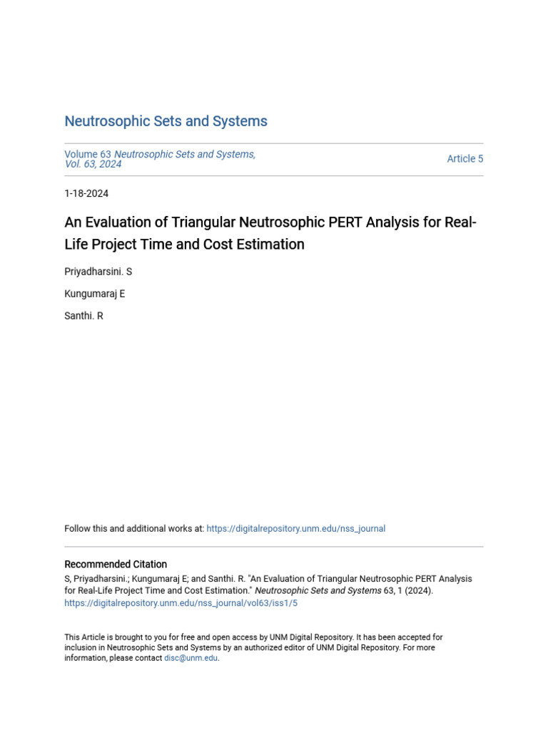 An Evaluation of Triangular Neutrosophic PERT Analysis For Real-L | PDF