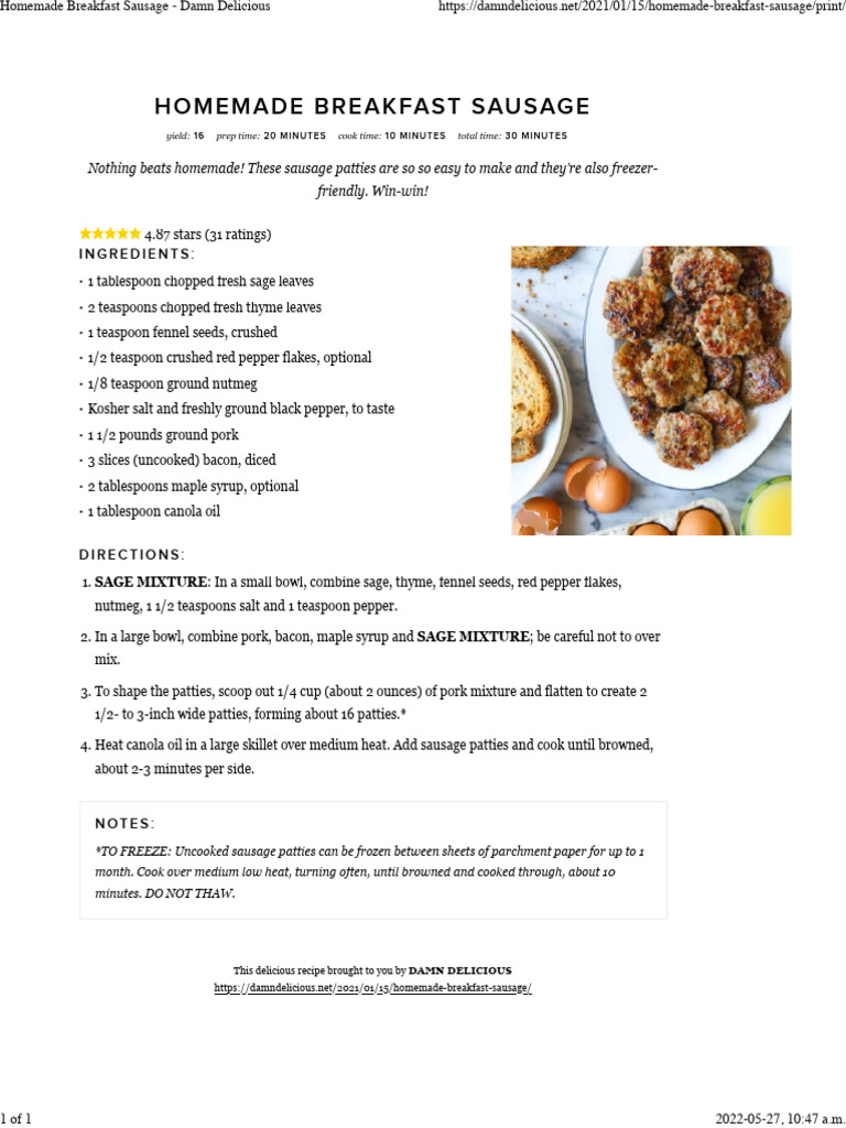 Homemade Breakfast Sausage - Damn Delicious | PDF