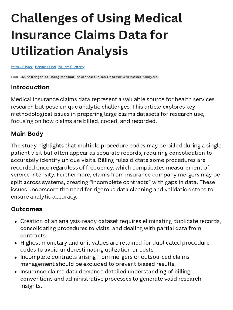 Medical Claims Data Utilization Challenges | PDF