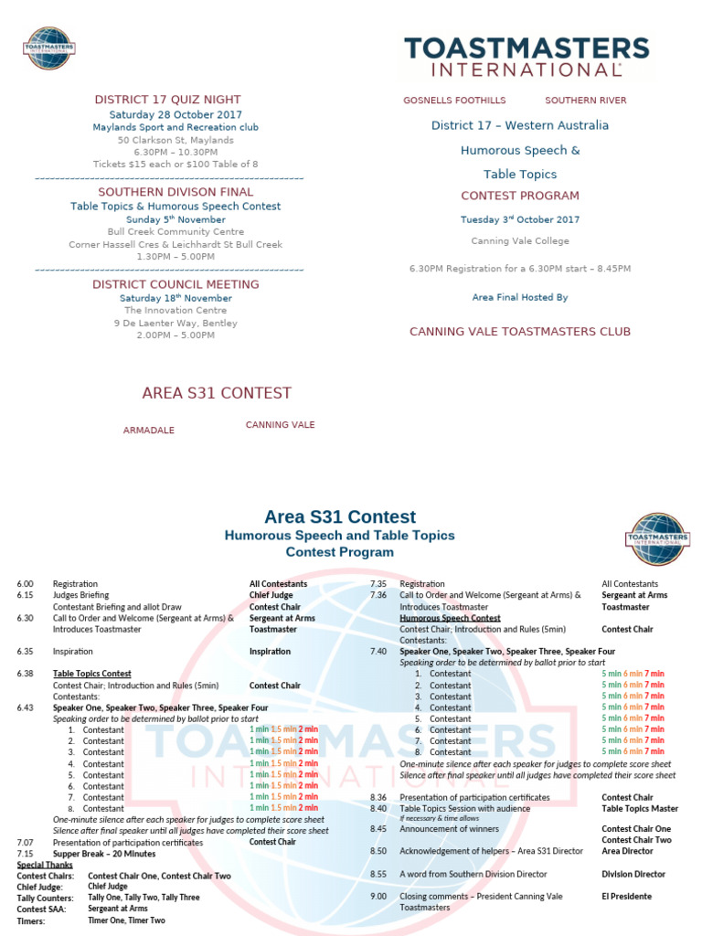 Area Contest Agenda Template | PDF | Chess | Chess Theory