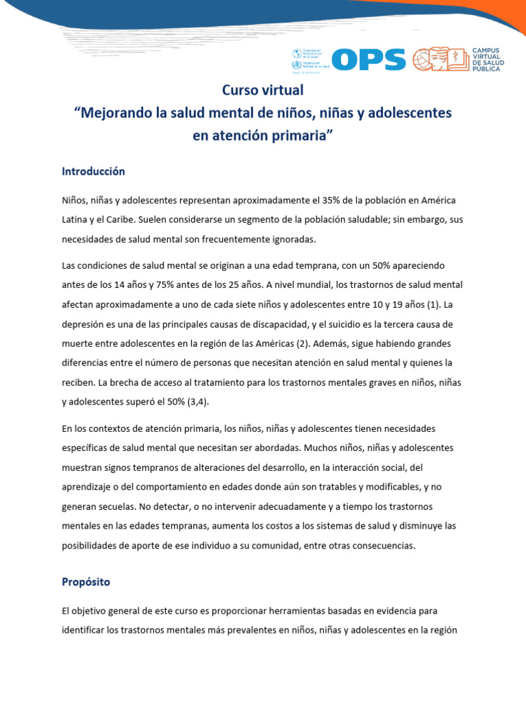 Curso de Salud Mental Infantil y Adolescente | PDF | Salud mental ...