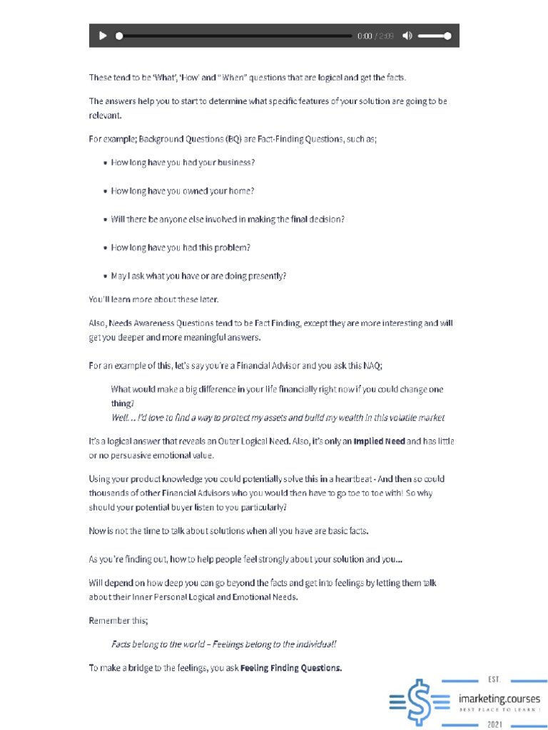 Effective Questioning for Client Needs | PDF | Cognition ...