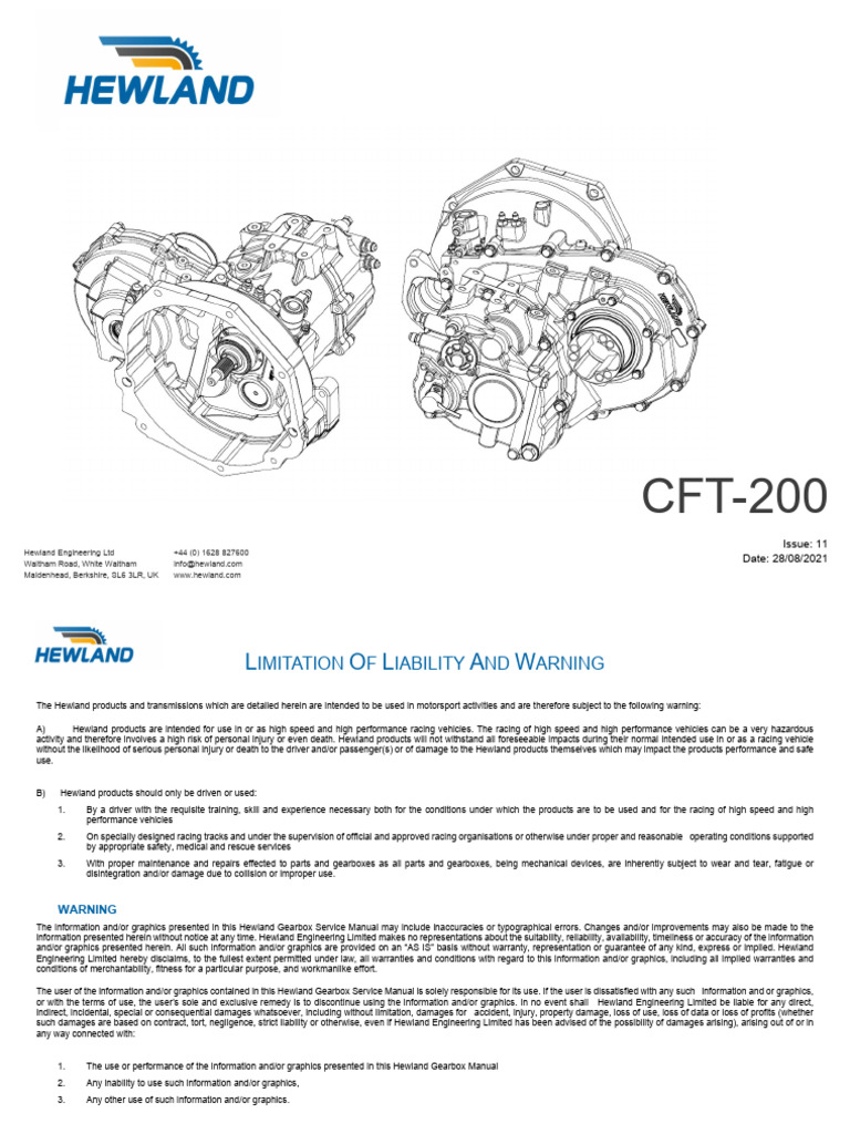 Hewland Gearbox Manual Overview | PDF | Gear | Damages