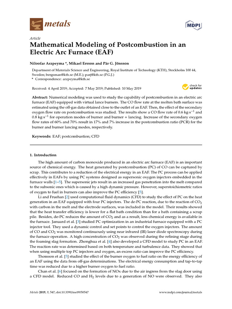 EAF Postcombustion Modeling Insights | PDF | Reaction Rate | Carbon Dioxide