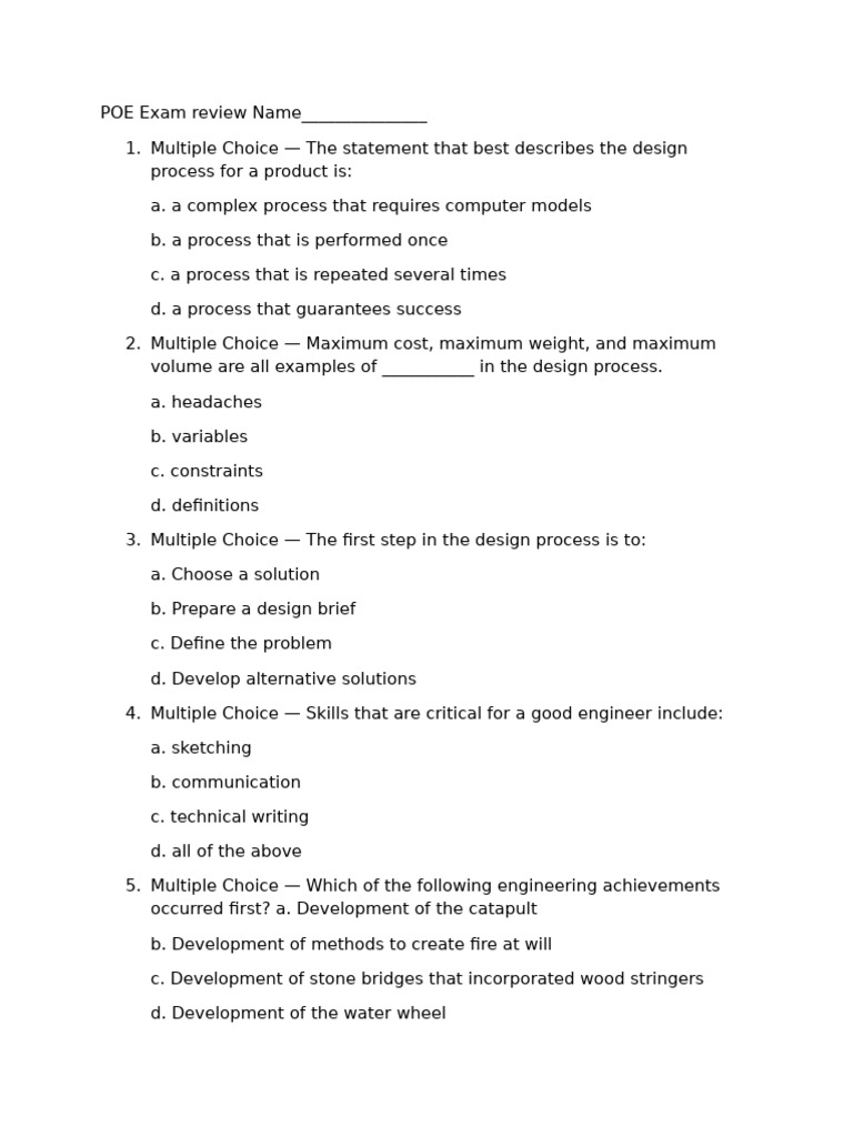POE Exam Review Questions and Answers | PDF | Gear | Lever