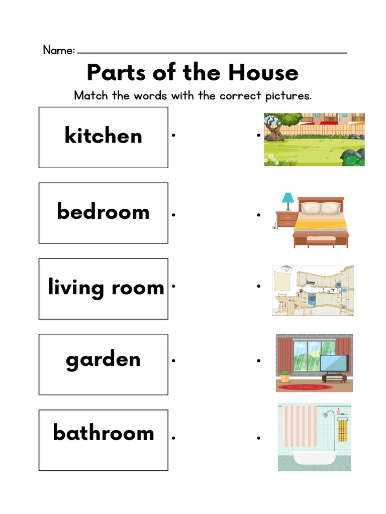 Colorful Illustrative Parts of The House English Worksheet | PDF
