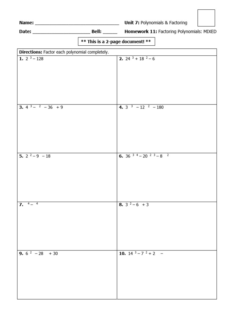 Factoring Polynomials Homework Guide | PDF