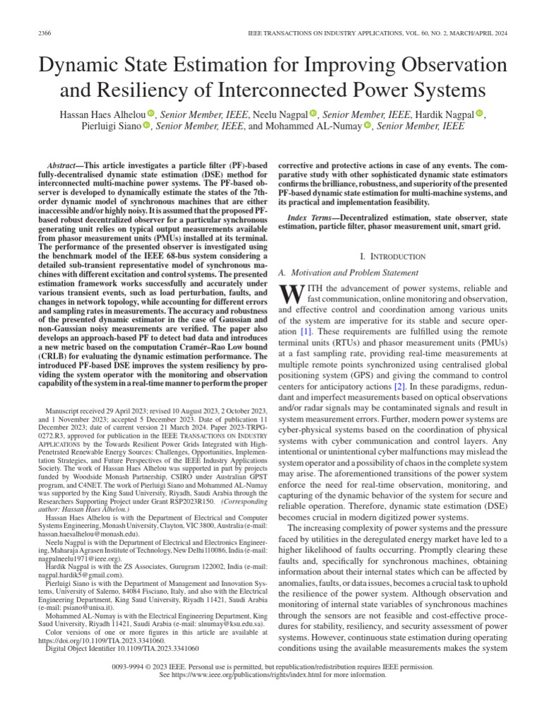 Dynamic State Estimation For Improving Observation and Resiliency of ...