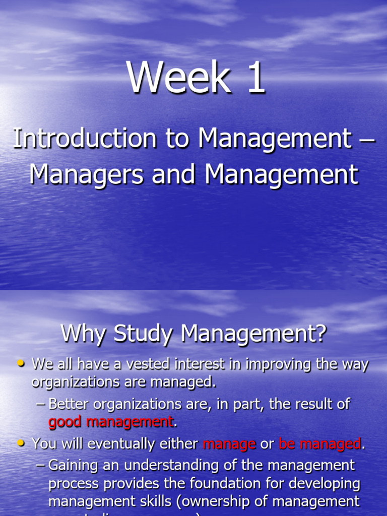 Week 1 Management Introduction | PDF | Goal | Performance Appraisal