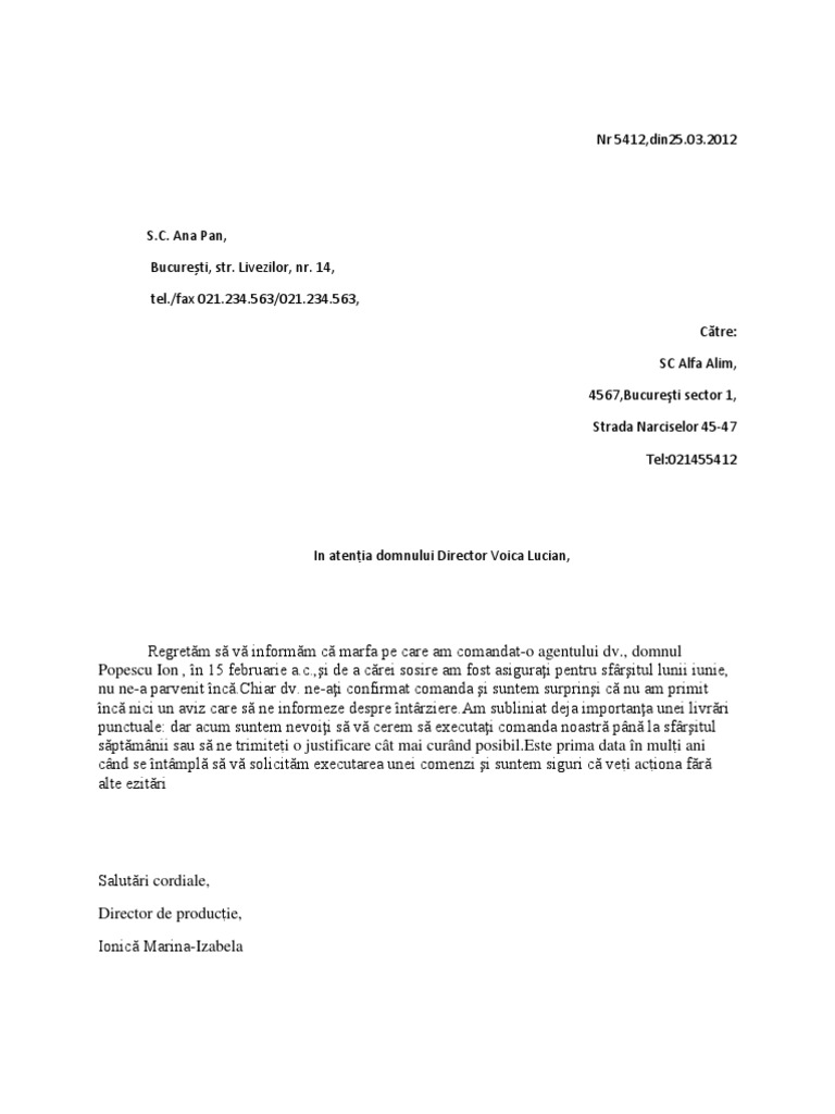 Scrisoare Comerciala