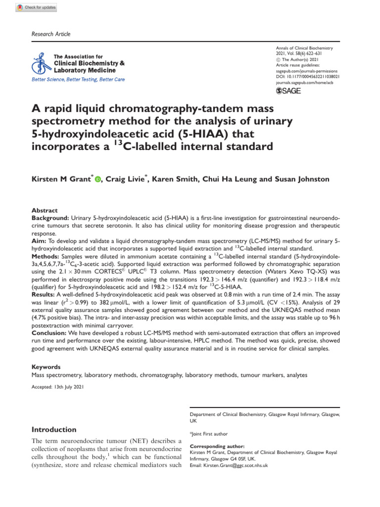 Grant Et Al 2021 A Rapid Liquid Chromatography Tandem Mass Spectrometry ...