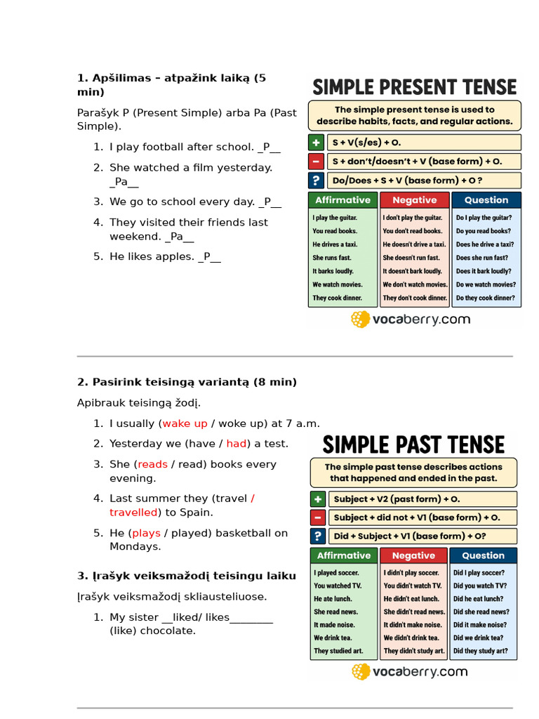 English Tenses Practice Worksheet | PDF