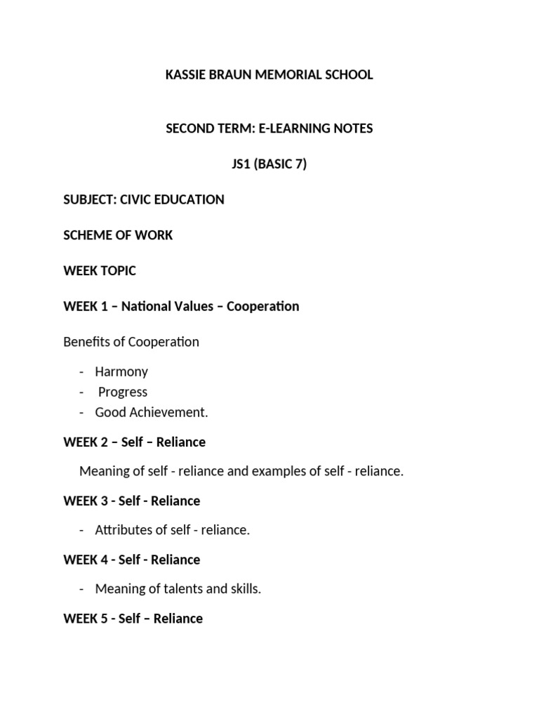 Week 2 Jss 1 Civic Note (2) | PDF | Social Psychology | Psychology