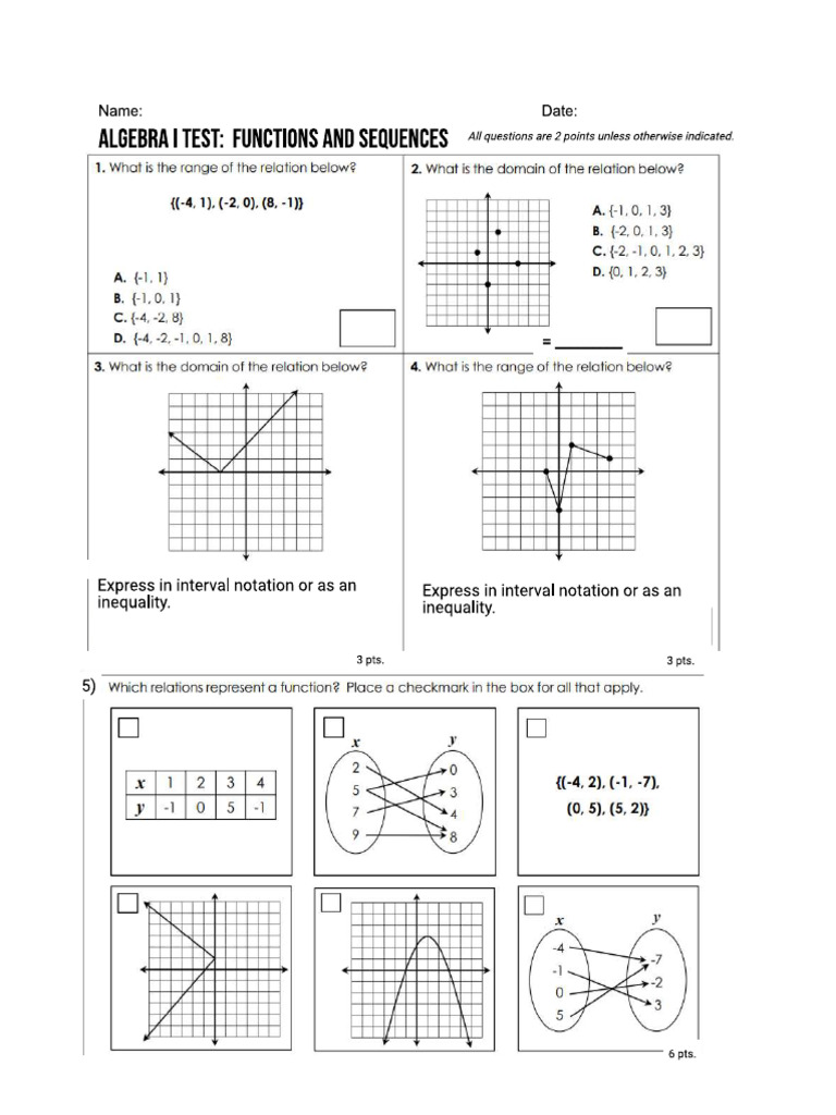 Functions Sequences Algebra Test Unit 4 2026 | PDF