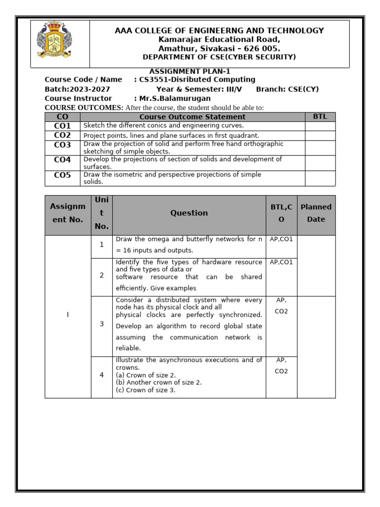 Revised Assignment Plan (1) | PDF | Algorithms | Computer Engineering