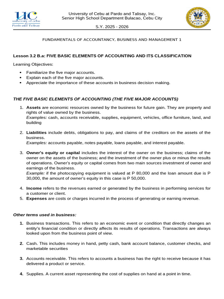 Five Basic Elements of Accounting | PDF | Cost Of Living | Balance Sheet