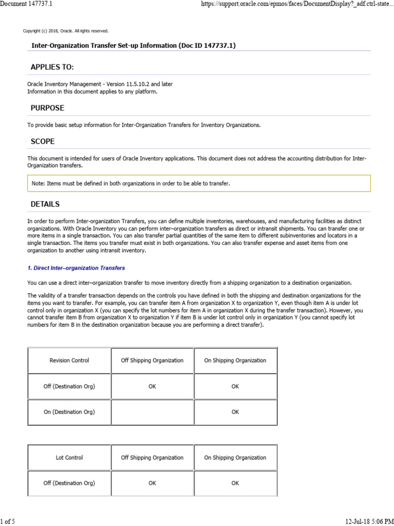 Inter Org Transfer Document | PDF | Computing