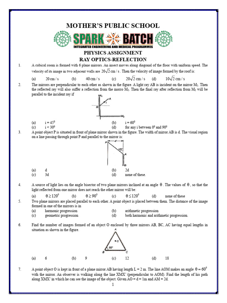 Ray Optics Reflection Assignment | PDF | Mirror | Applied And ...