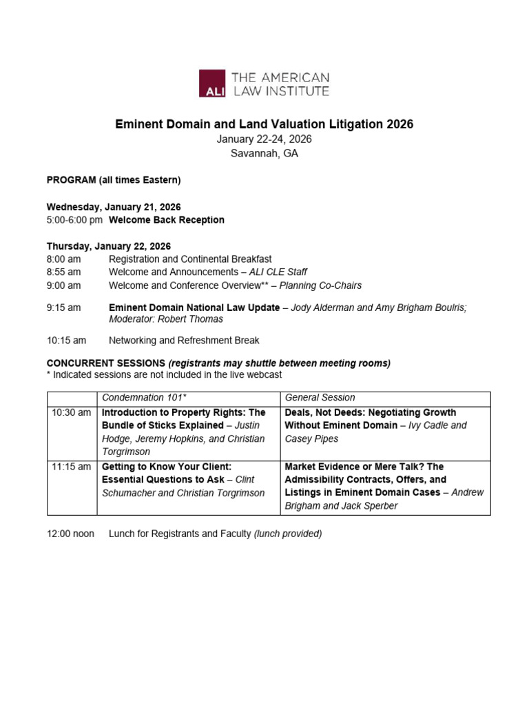Eminent Domain Litigation Conference 2026 | PDF | Common Law | Public Law