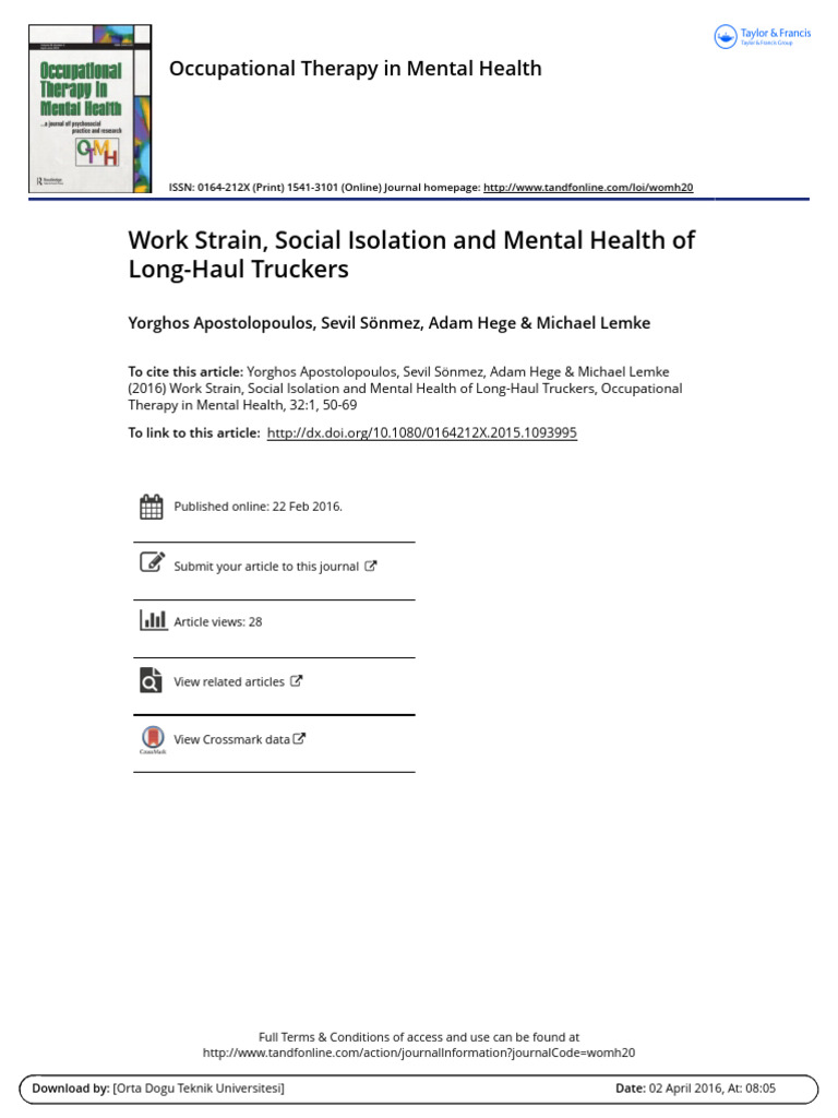 Work Strain, Social Isolation and Mental Health | PDF | Truck Driver ...