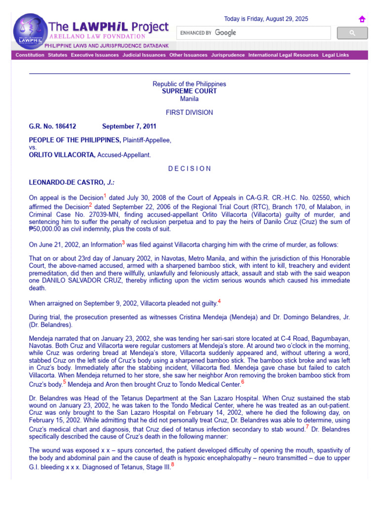 Supreme Court Ruling on Villacorta Murder Case | PDF | Witness | Murder