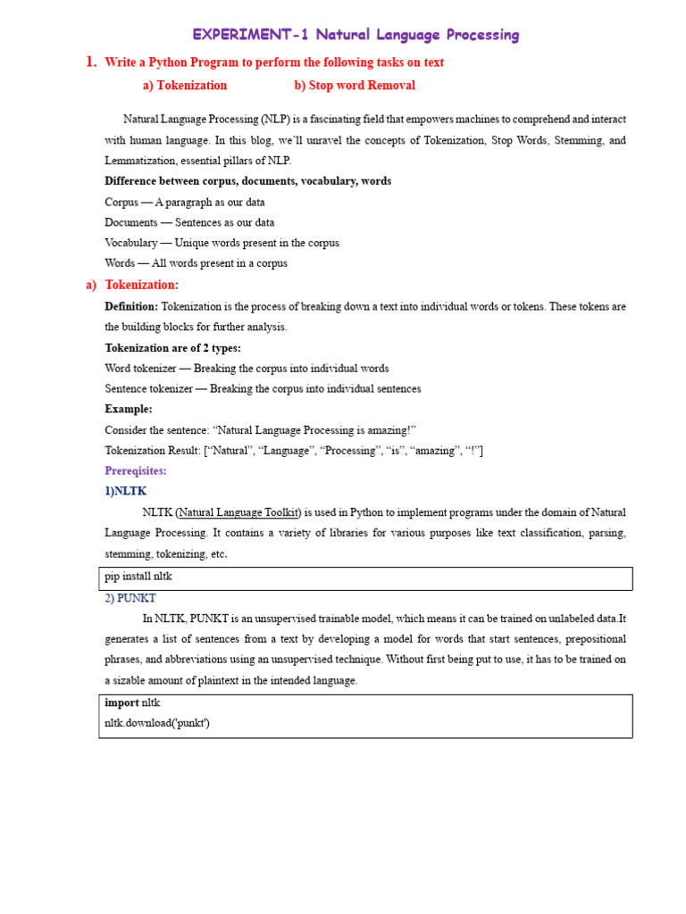 NLP Tokenization and Stop Word Removal | PDF | Word | Parsing