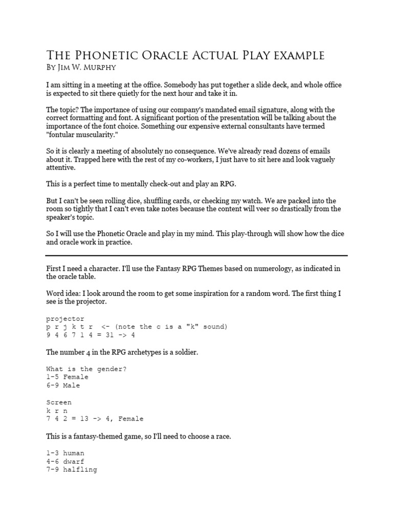 Phonetic Oracle RPG Playthrough Guide | PDF | Dwarf (Dungeons & Dragons)