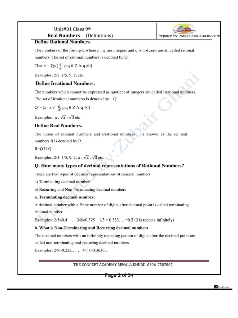 Mathematics 9th Class Full Book Definitions | PDF