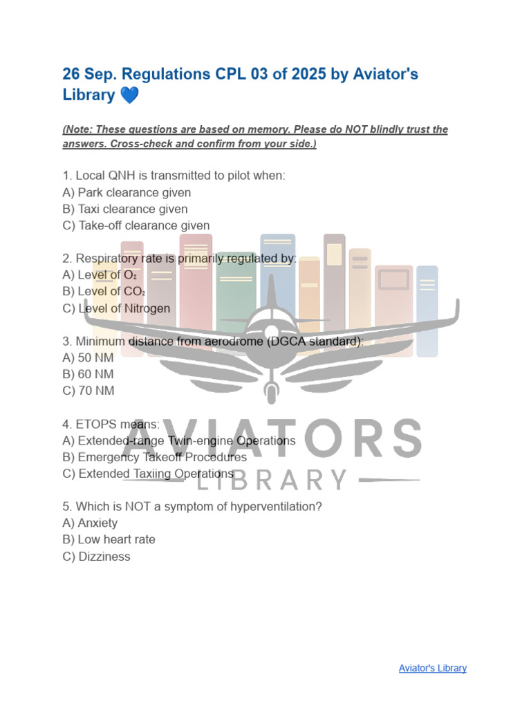 CPL 03 Regulations Quiz for Pilots | PDF | Instrument Flight Rules ...