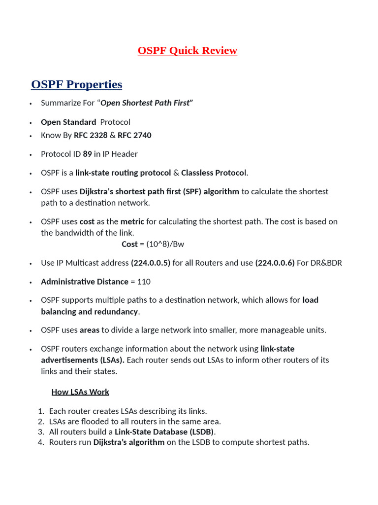 OSPF Protocol Overview and Key Concepts | PDF | Routing | Wide Area Network