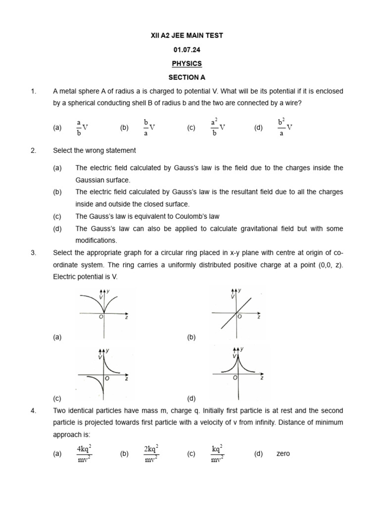 JEE Main Physics Test Questions | PDF | Sphere | Capacitor