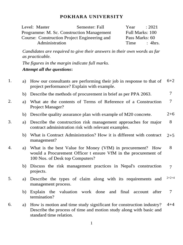 Construction Project Engineering Exam Guide | PDF