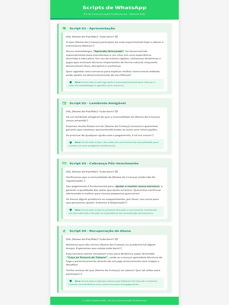 Scripts de WhatsApp para Tatame Kids | PDF