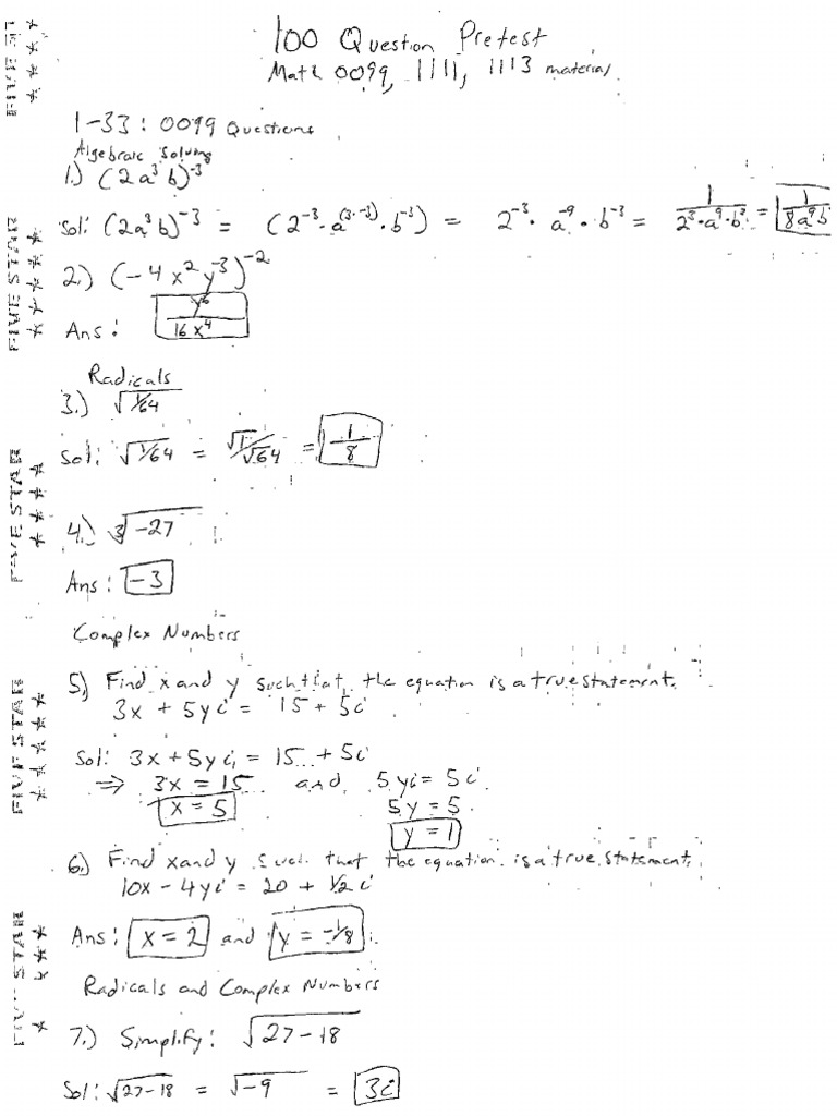 Georgia State University Math Placement Practice Test Solutions