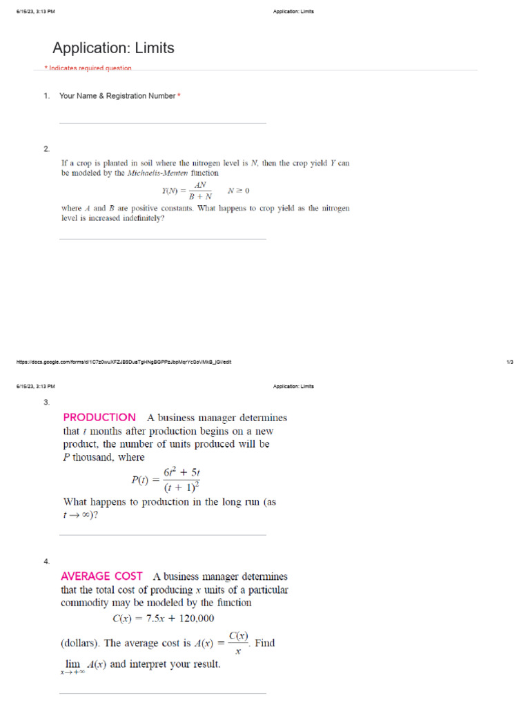 Application for Limits Submission | PDF