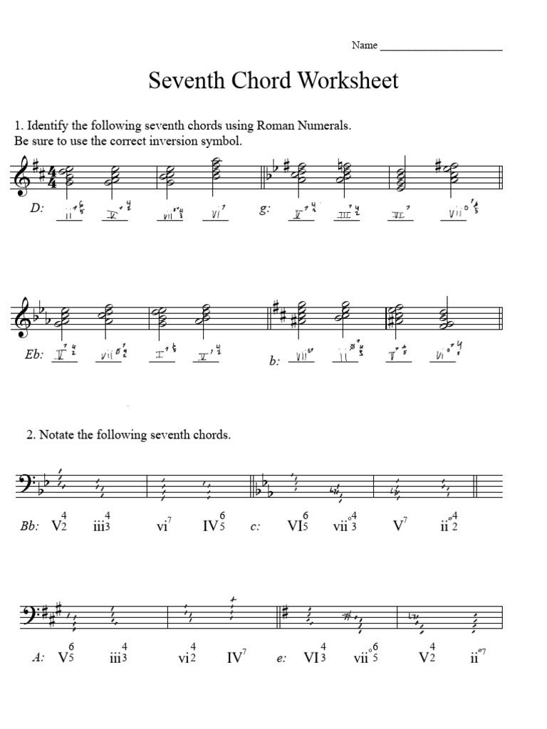 Seventh Chord Identification Worksheet | PDF | Elements Of Music | Harmony