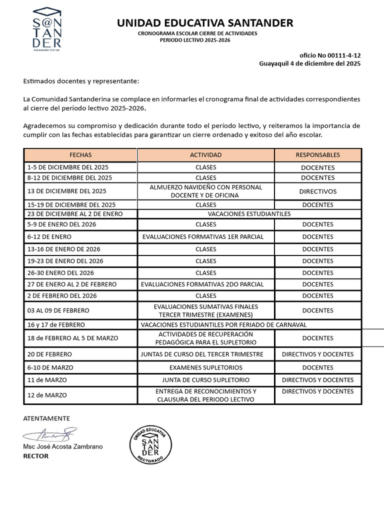 Cronograma Cierre Actividades 2025-2026 | PDF | Etapas educativas