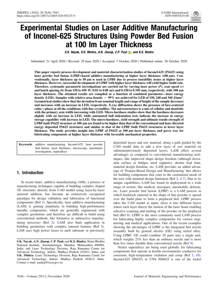 Laser Additive Manufacturing of IN625 | PDF | 3 D Printing | Mechanical ...