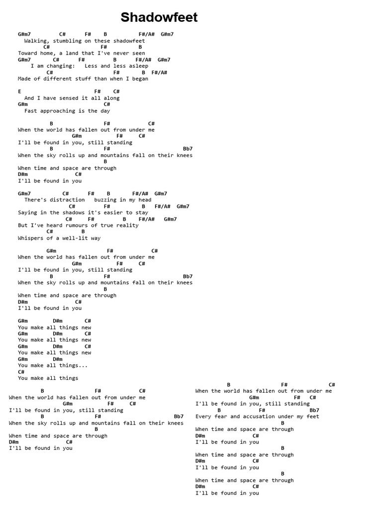 Shadowfeet Lyrics by Brooke Fraser | PDF