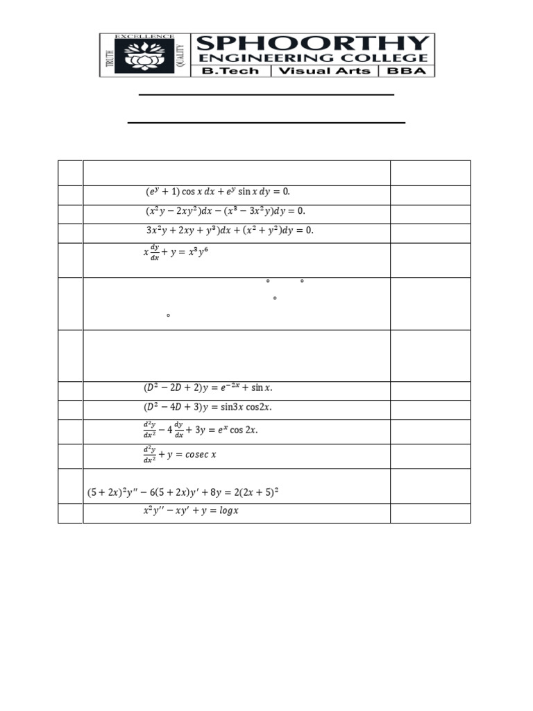 Freshman Engineering Math II Question Bank | PDF | Differential ...