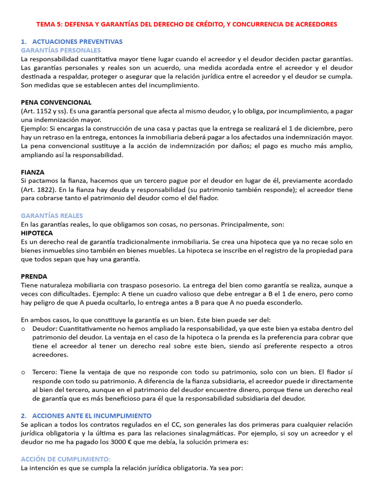Garantías y Acciones en Derecho de Crédito | PDF | Ley de hipotecas ...