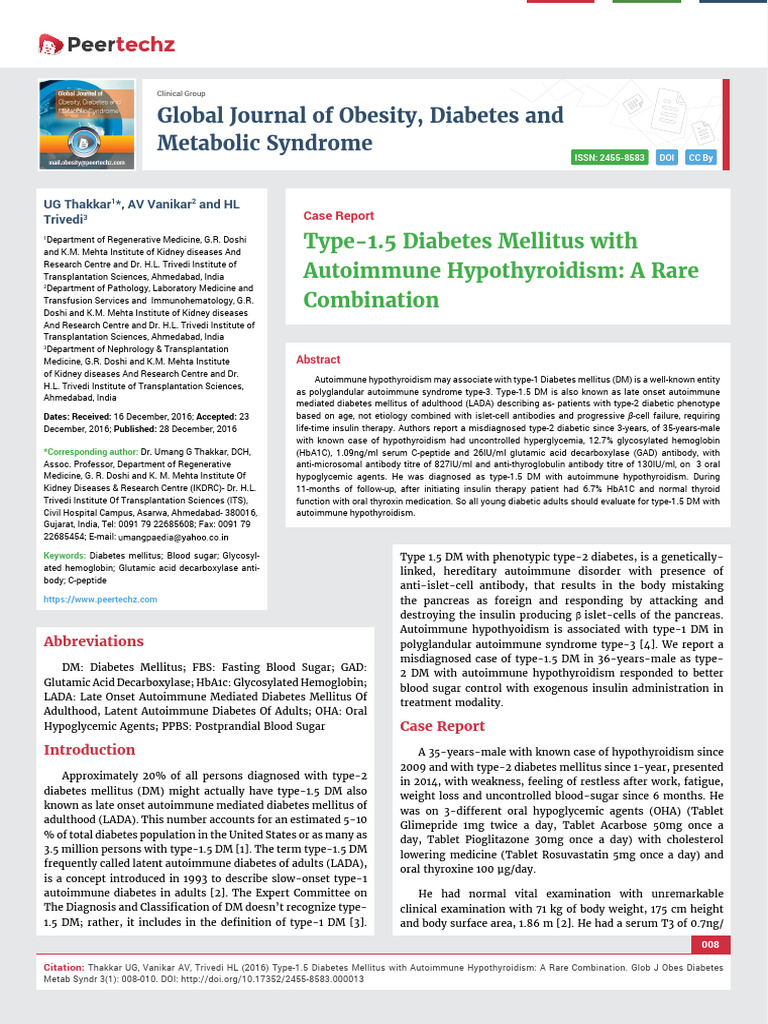 Type-1.5 Diabetes with Hypothyroidism Case Study | PDF | Diabetes ...