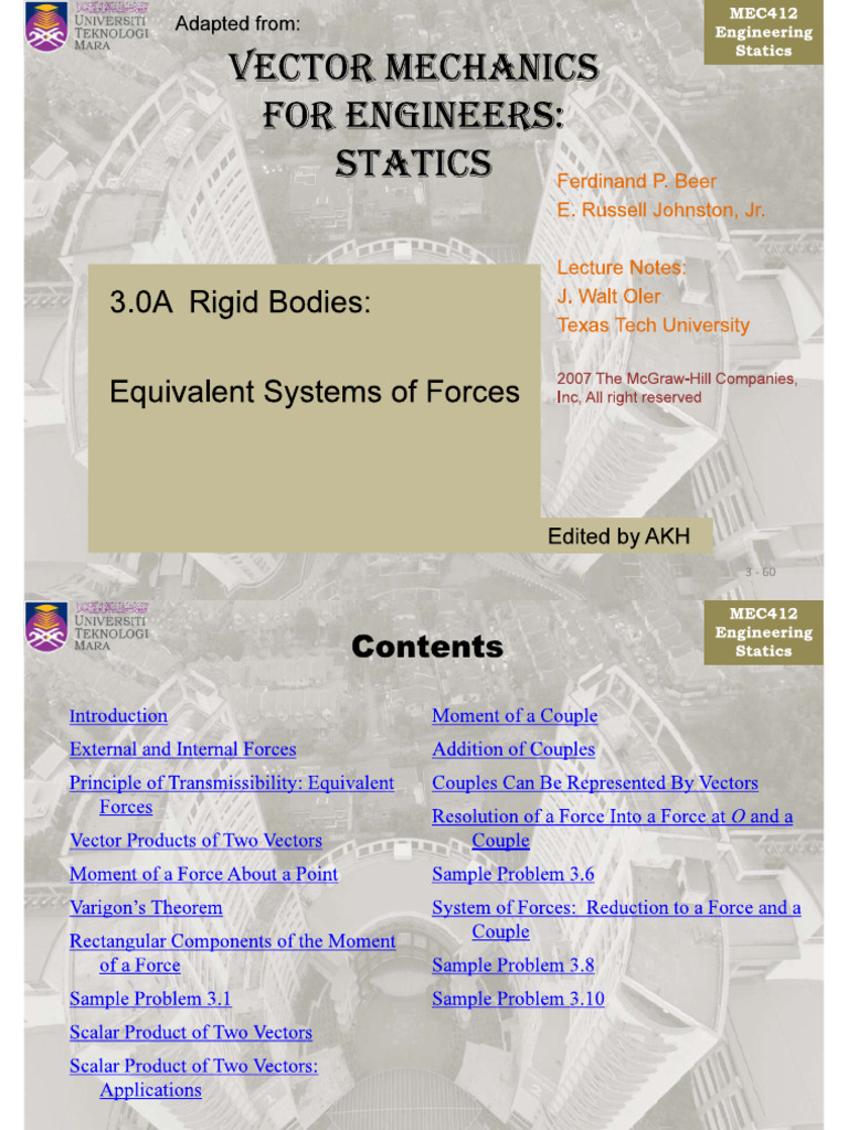 Chapter 3A Statics of Rigid Bodies Equivalent System of Forces | PDF ...