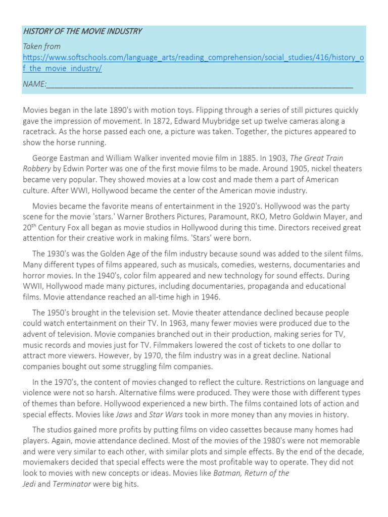 Evolution of the Movie Industry | PDF | Cinema Of The United States ...