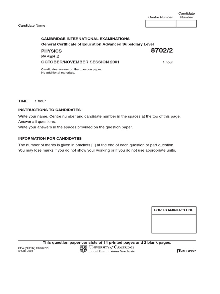 Cambridge AS Level Physics Paper 2 | PDF | Mole (Unit) | Classical ...