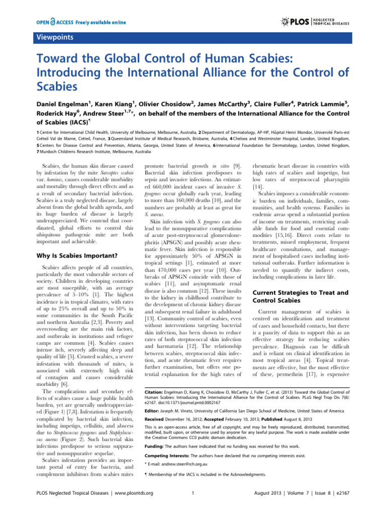 Global Strategies for Scabies Control | PDF | Infection | Human ...