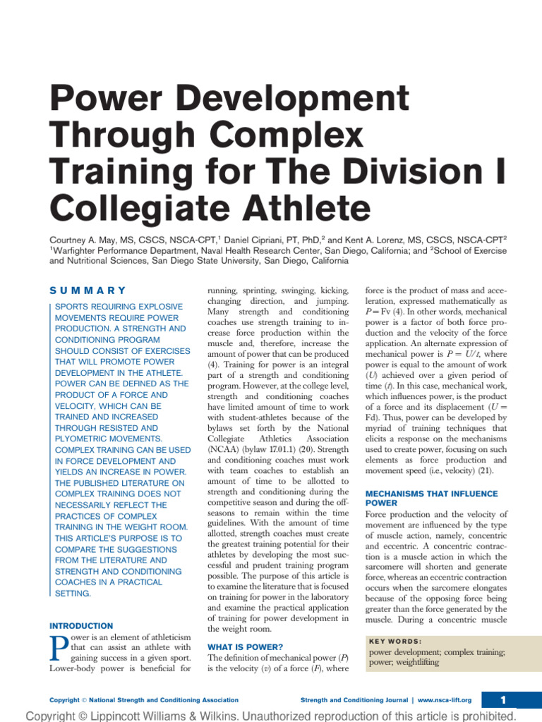 Power Development in Collegiate Athletes | PDF | Strength Training ...