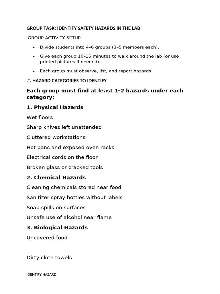 Group Task Identify Hazard | PDF