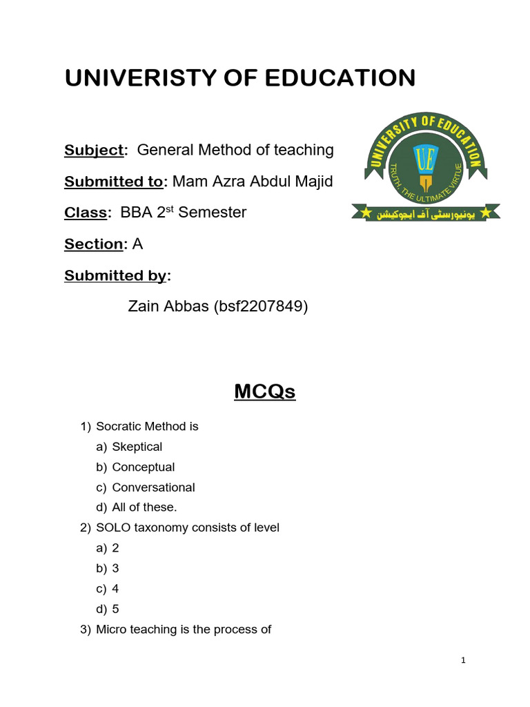 General Teaching Methods MCQs Guide | PDF